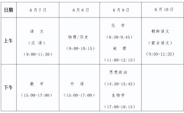 齐齐哈尔高考时间