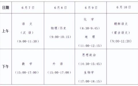 齐齐哈尔高考时间