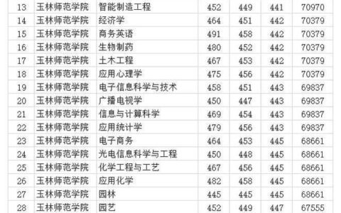 玉林师范学院最低分