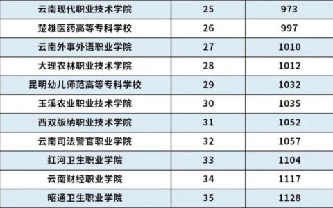 云南十大专科学校排名