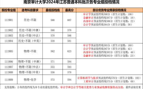 南京审计大学录取分数线2024