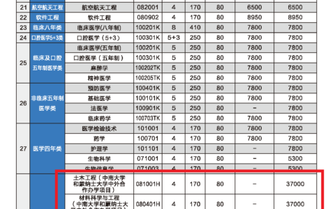 中南大学中外合作办学学费