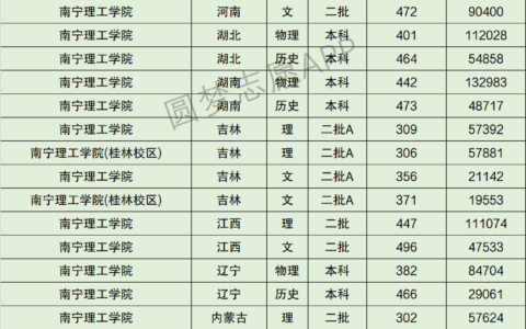 南宁理工学院录取分数线