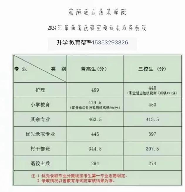 咸阳职业技术学校录取线