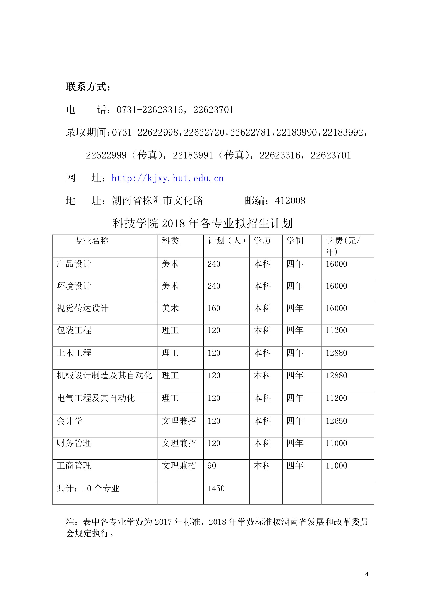 湖南工业大学科技学院学费