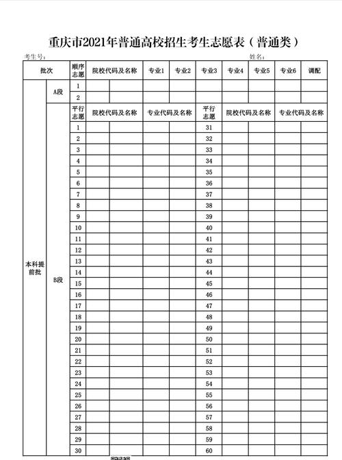 重庆高考志愿填报表范本