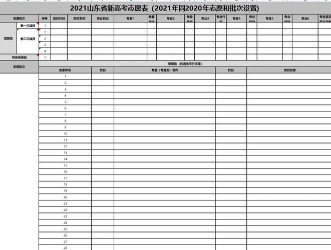 山东省96个志愿填报样表