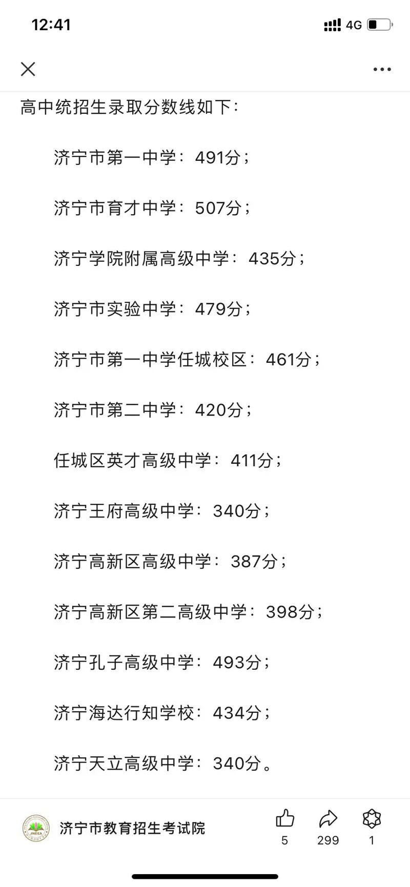 济宁英才高中分数线